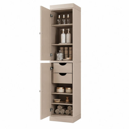 17" Beige Solid Wood Double Door Linen Cabinet HomeRoots