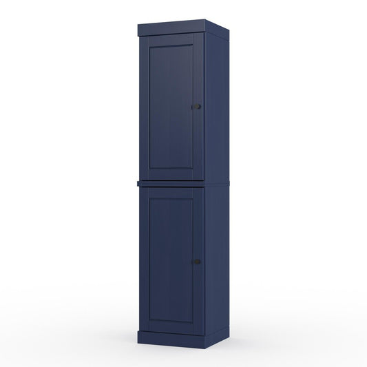 17" Navy Blue Solid Wood Double Door Linen Cabinet