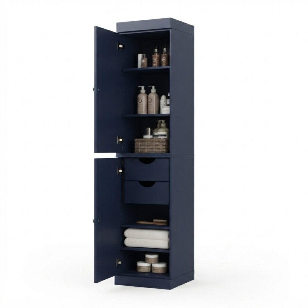 17" Navy Blue Solid Wood Double Door Linen Cabinet HomeRoots