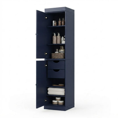 17" Navy Blue Solid Wood Double Door Linen Cabinet HomeRoots