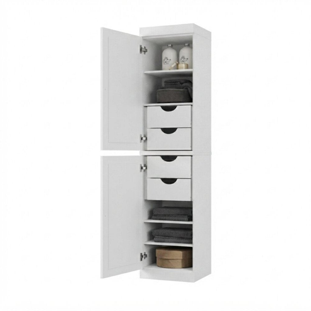 17" White Solid Wood Double Door Linen Cabinet HomeRoots