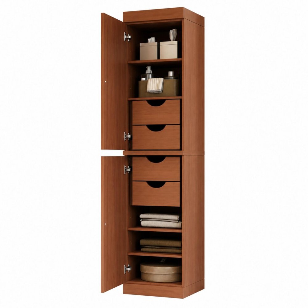 17" Coffee Solid Wood Double Door Linen Cabinet HomeRoots