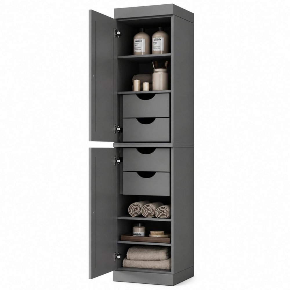 17" Gray Solid Wood Double Door Linen Cabinet — view 4