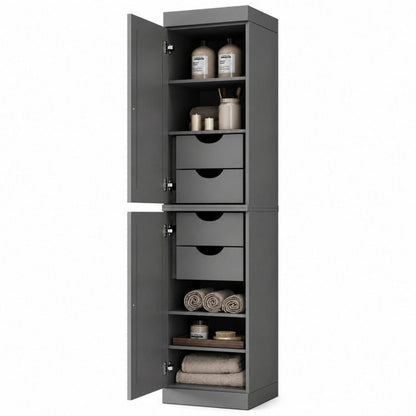 17" Gray Solid Wood Double Door Linen Cabinet HomeRoots