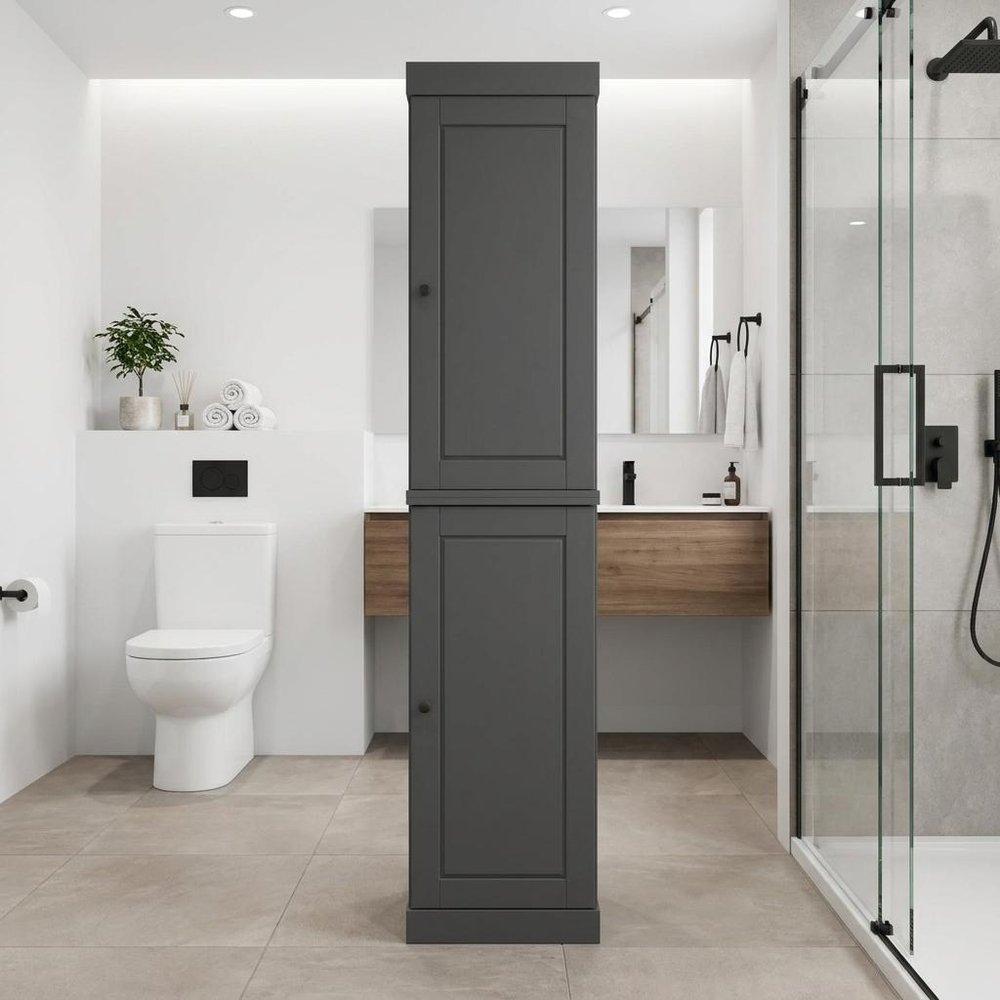 17" Gray Solid Wood Double Door Linen Cabinet HomeRoots