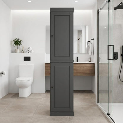 17" Gray Solid Wood Double Door Linen Cabinet HomeRoots