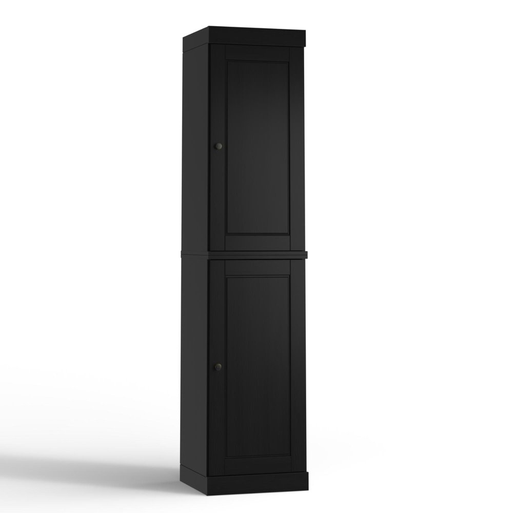 17" Black Solid Wood Double Door Linen Cabinet HomeRoots