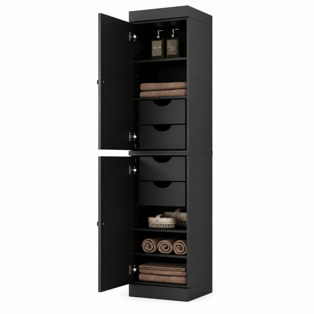 17" Black Solid Wood Double Door Linen Cabinet HomeRoots