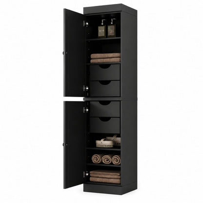 17" Black Solid Wood Double Door Linen Cabinet HomeRoots
