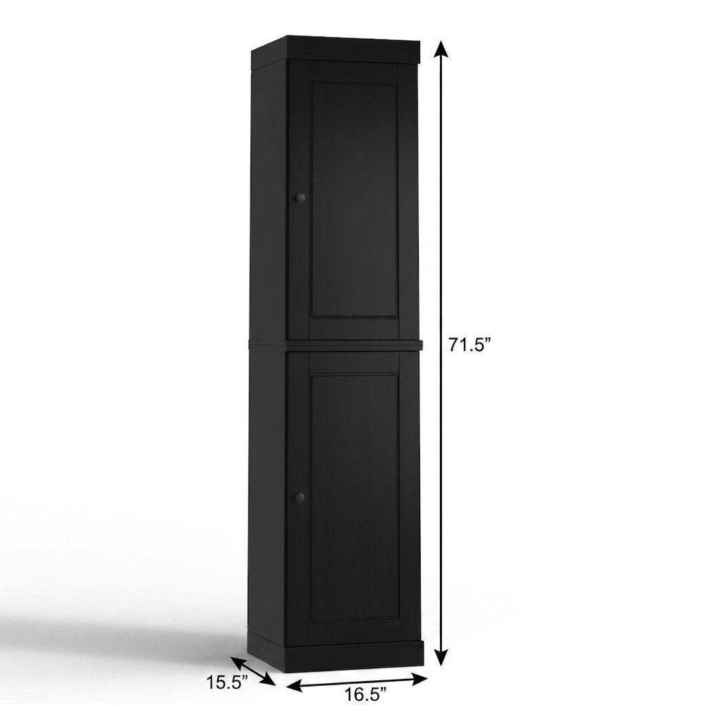 17" Black Solid Wood Double Door Linen Cabinet HomeRoots
