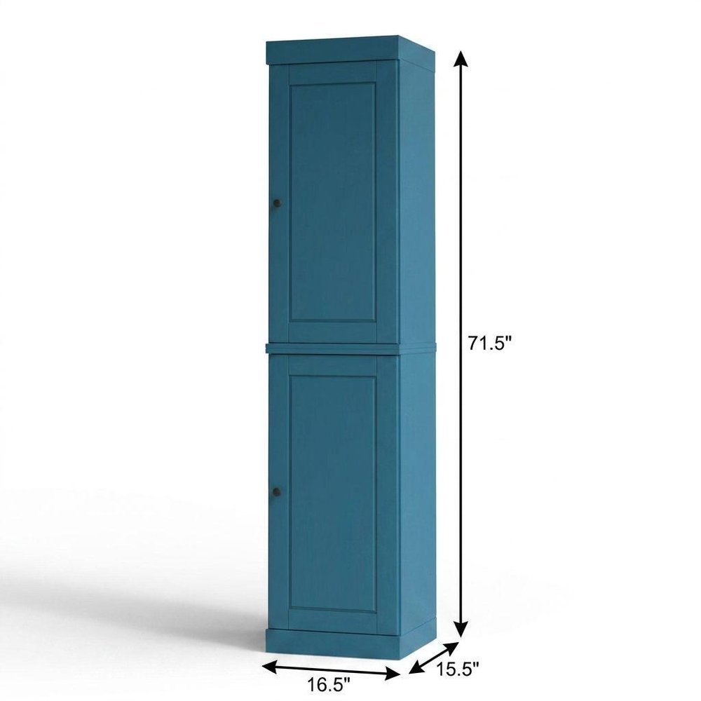 17" Teal Blue Solid Wood Double Door Linen Cabinet