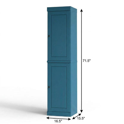 17" Teal Blue Solid Wood Double Door Linen Cabinet