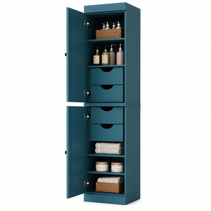 17" Teal Blue Solid Wood Double Door Linen Cabinet HomeRoots