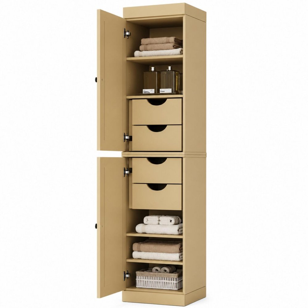 17" Yellow Solid Wood Double Door Linen Cabinet — view 5