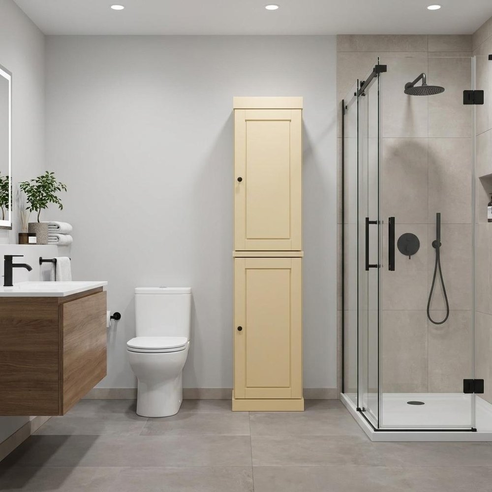 17" Yellow Solid Wood Double Door Linen Cabinet — view 6