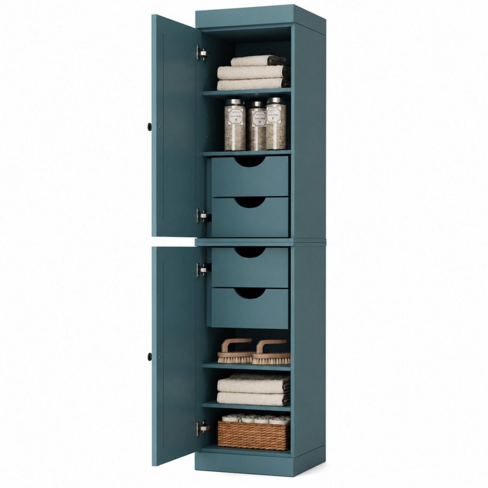 17" Aqua Solid Wood Double Door Linen Cabinet