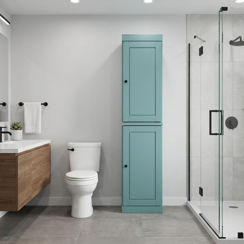 17" Aqua Solid Wood Double Door Linen Cabinet — view 5