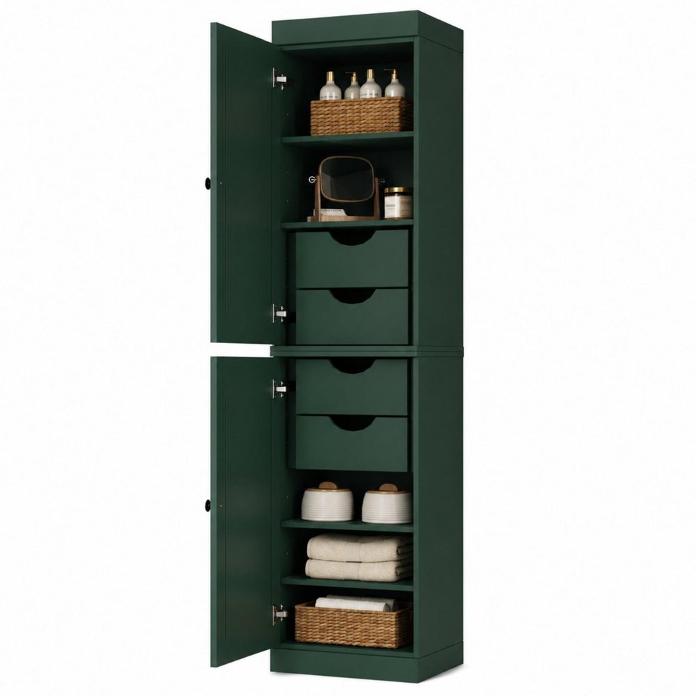 17" Green Solid Wood Double Door Linen Cabinet HomeRoots