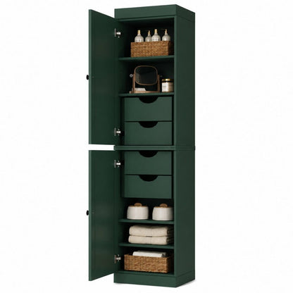 17" Green Solid Wood Double Door Linen Cabinet HomeRoots