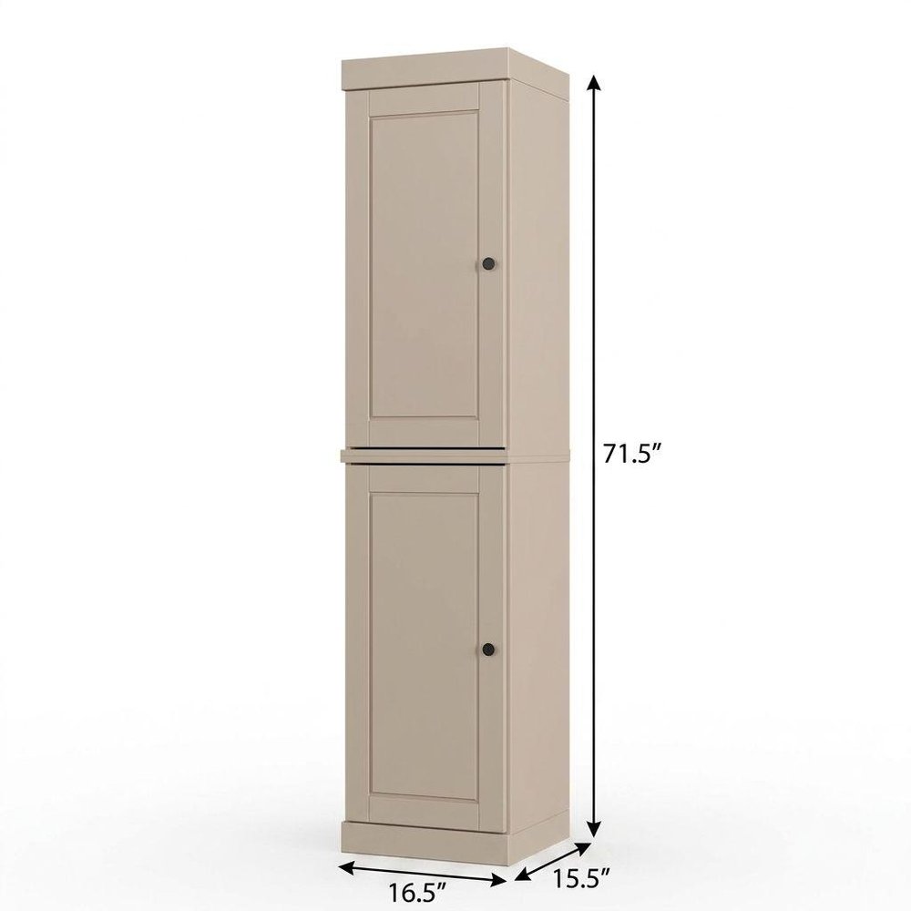 17" Beige Solid Wood Double Door Linen Cabinet HomeRoots