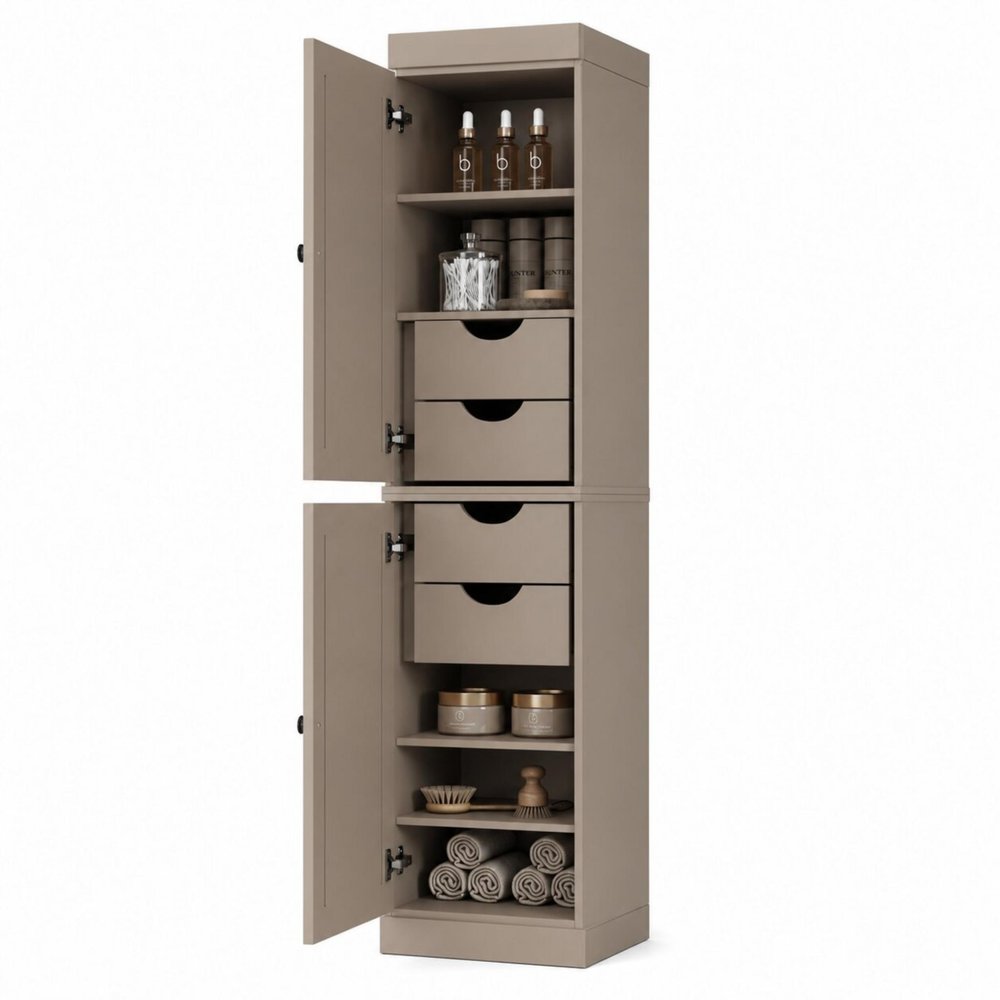 17" Beige Solid Wood Double Door Linen Cabinet HomeRoots