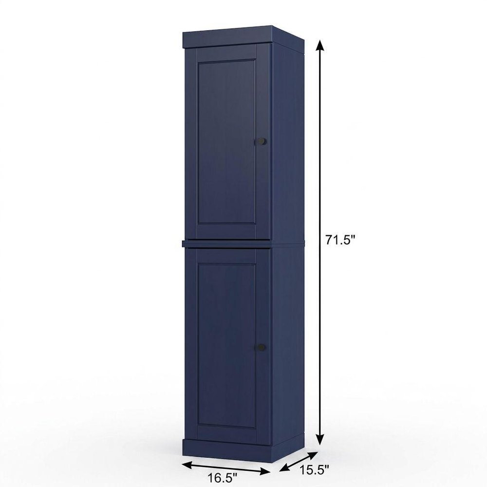 17" Navy Blue Solid Wood Double Door Linen Cabinet HomeRoots