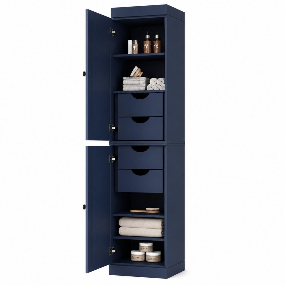 17" Navy Blue Solid Wood Double Door Linen Cabinet — view 4