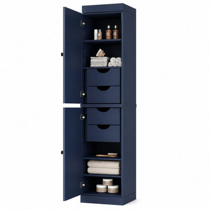 17" Navy Blue Solid Wood Double Door Linen Cabinet HomeRoots