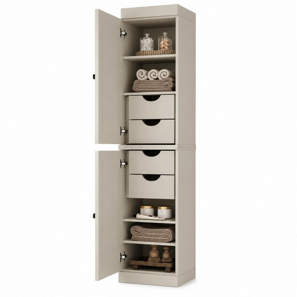 17" Off White Solid Wood Double Door Linen Cabinet HomeRoots