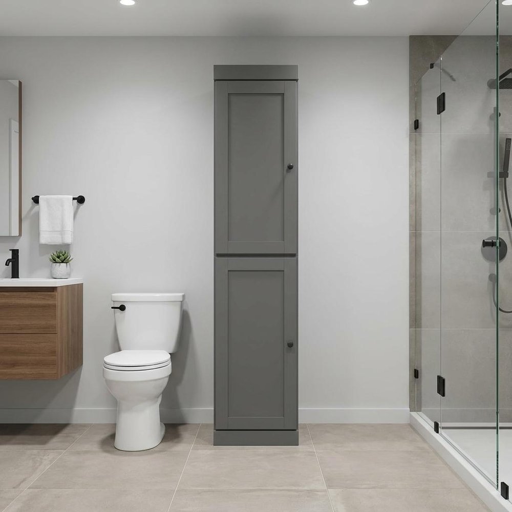 17" Gray Solid Wood Double Door Linen Cabinet HomeRoots