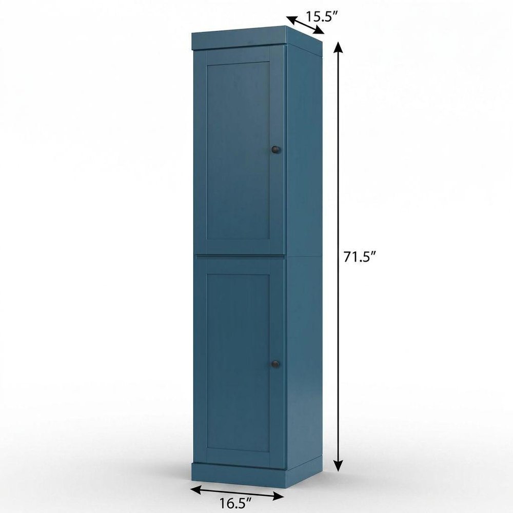 17" Teal Blue Solid Wood Double Door Linen Cabinet — view 4
