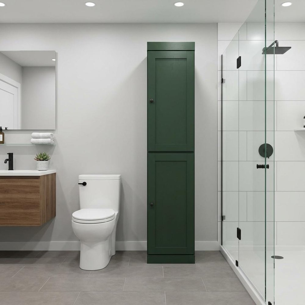 17" Green Solid Wood Double Door Linen Cabinet HomeRoots