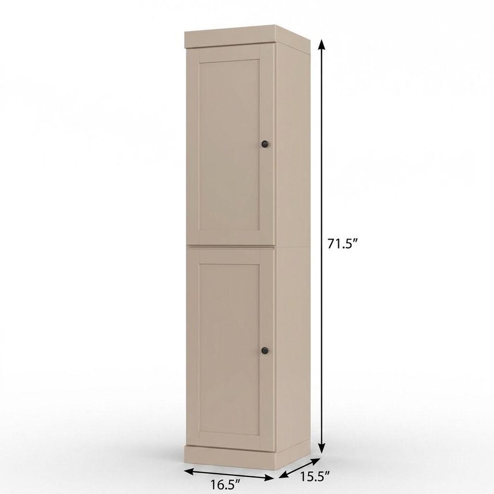 17" Beige Solid Wood Double Door Linen Cabinet — view 3