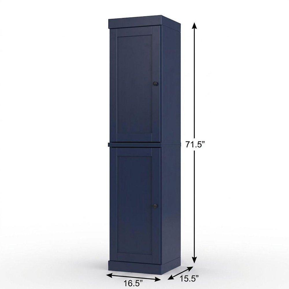 17" Navy Blue Solid Wood Double Door Linen Cabinet