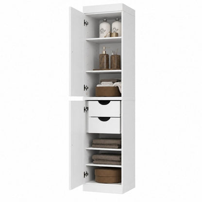 17" White Solid Wood Double Door Linen Cabinet HomeRoots