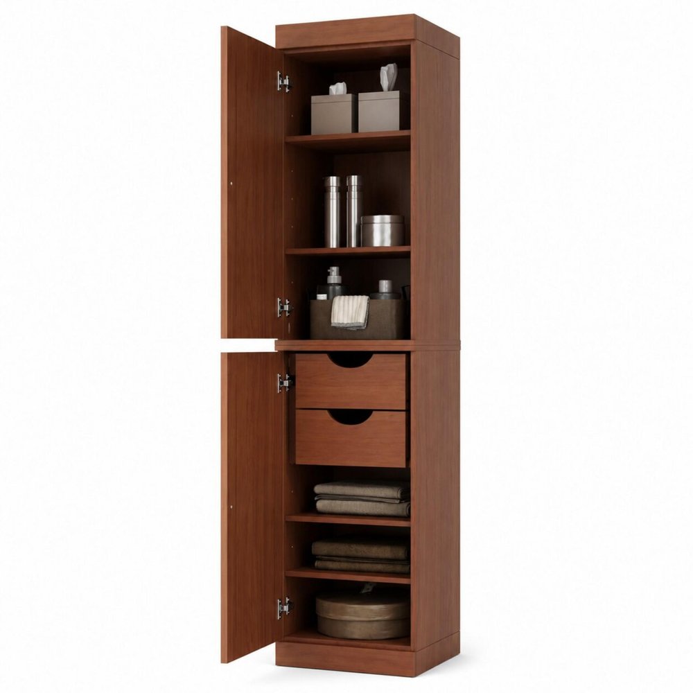 17" Coffee Solid Wood Double Door Linen Cabinet HomeRoots