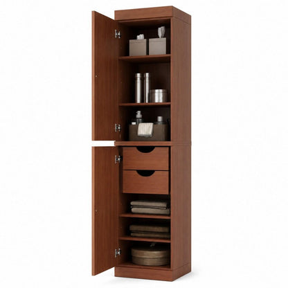 17" Coffee Solid Wood Double Door Linen Cabinet HomeRoots