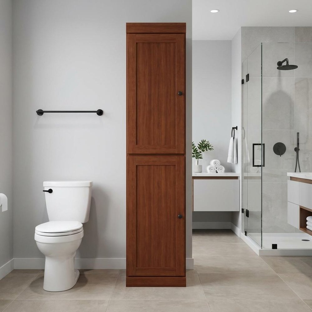 17" Coffee Solid Wood Double Door Linen Cabinet — view 5