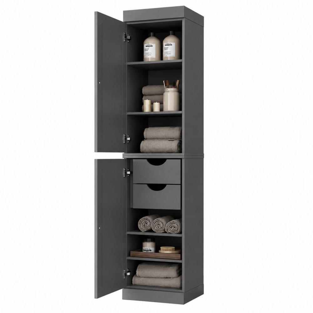 17" Gray Solid Wood Double Door Linen Cabinet HomeRoots