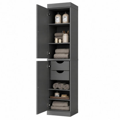 17" Gray Solid Wood Double Door Linen Cabinet HomeRoots