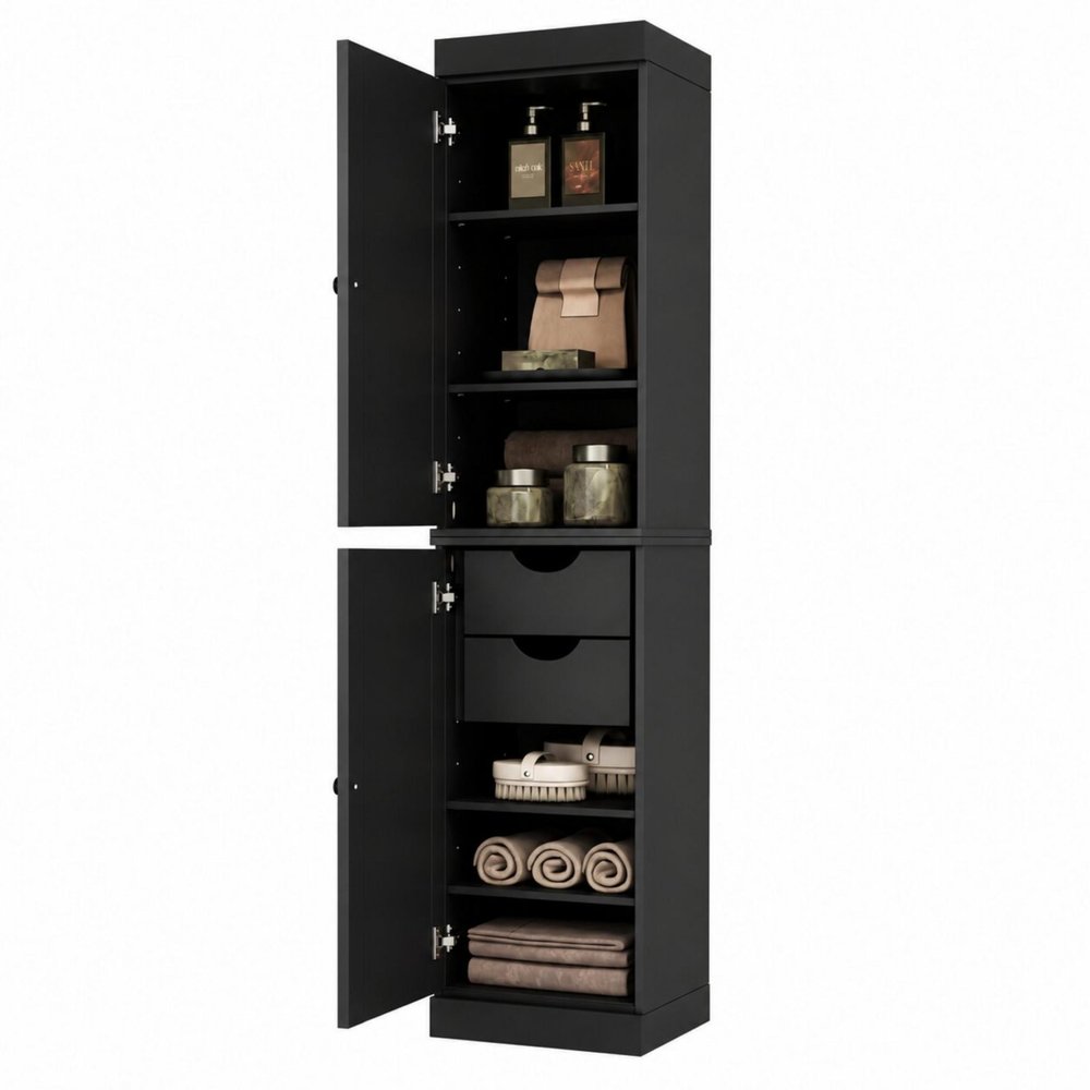 17" Black Solid Wood Double Door Linen Cabinet — view 4