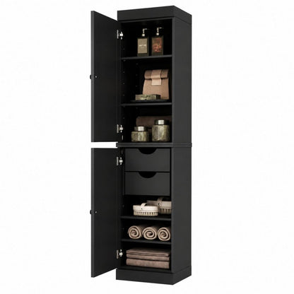 17" Black Solid Wood Double Door Linen Cabinet HomeRoots