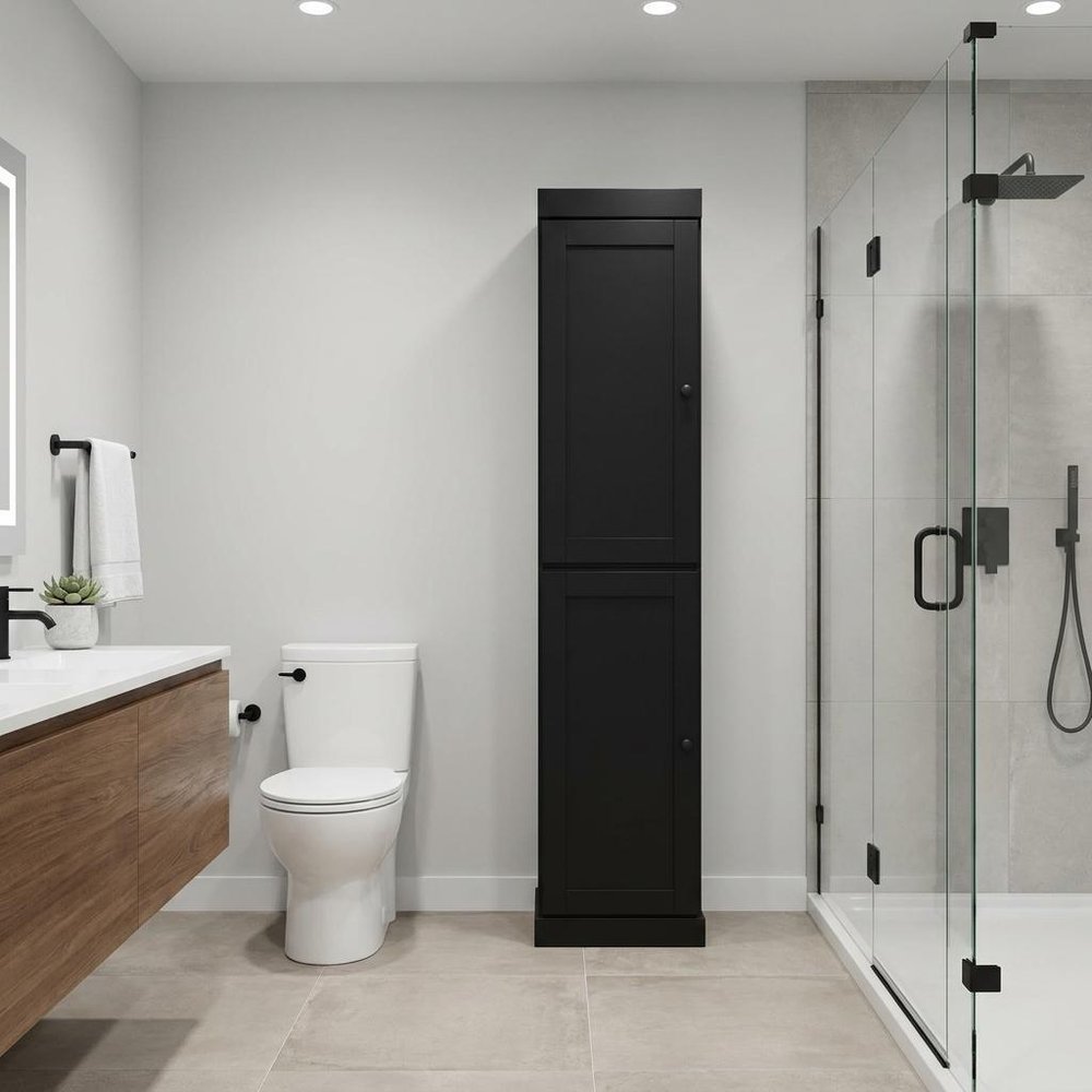 17" Black Solid Wood Double Door Linen Cabinet — view 5