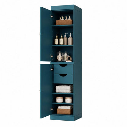 17" Teal Blue Solid Wood Double Door Linen Cabinet HomeRoots