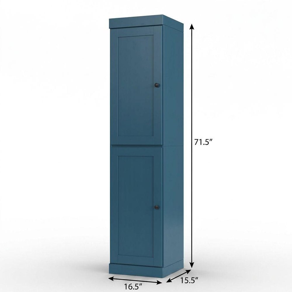 17" Teal Blue Solid Wood Double Door Linen Cabinet — view 5