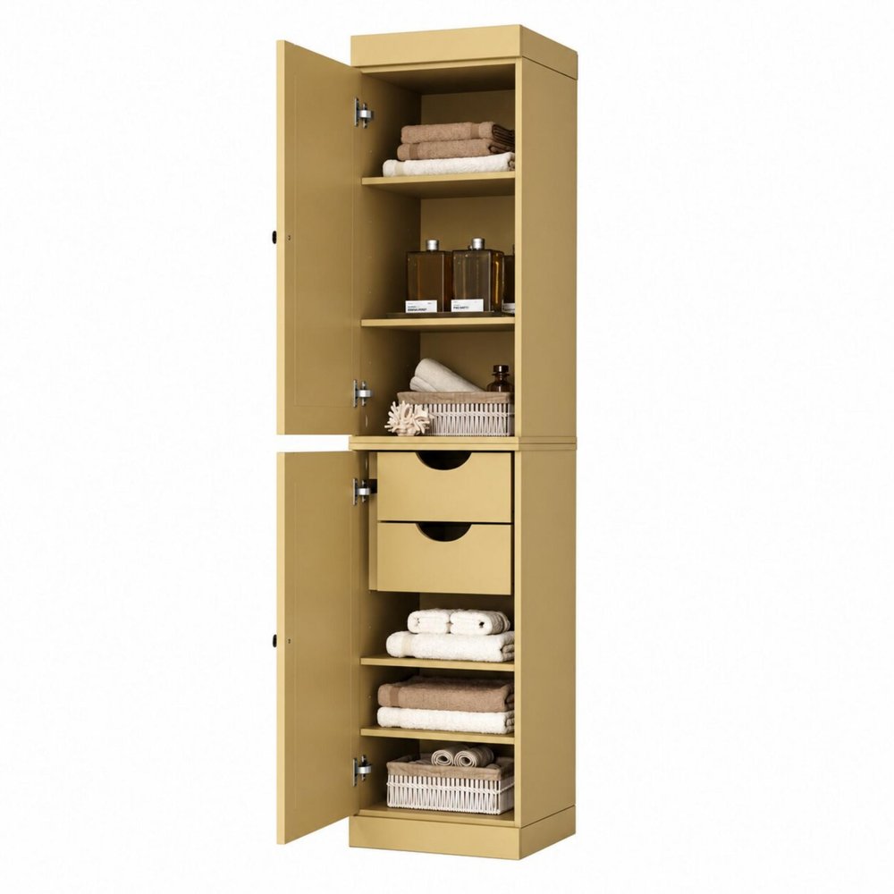 17" Yellow Solid Wood Double Door Linen Cabinet — view 5