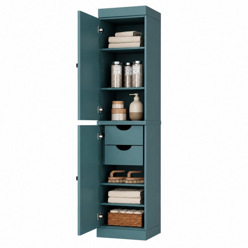 17" Aqua Solid Wood Double Door Linen Cabinet HomeRoots