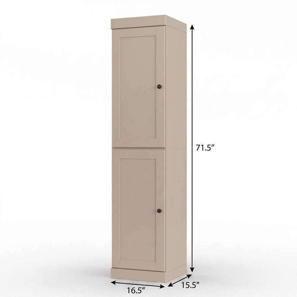 17" Beige Solid Wood Double Door Linen Cabinet — view 4