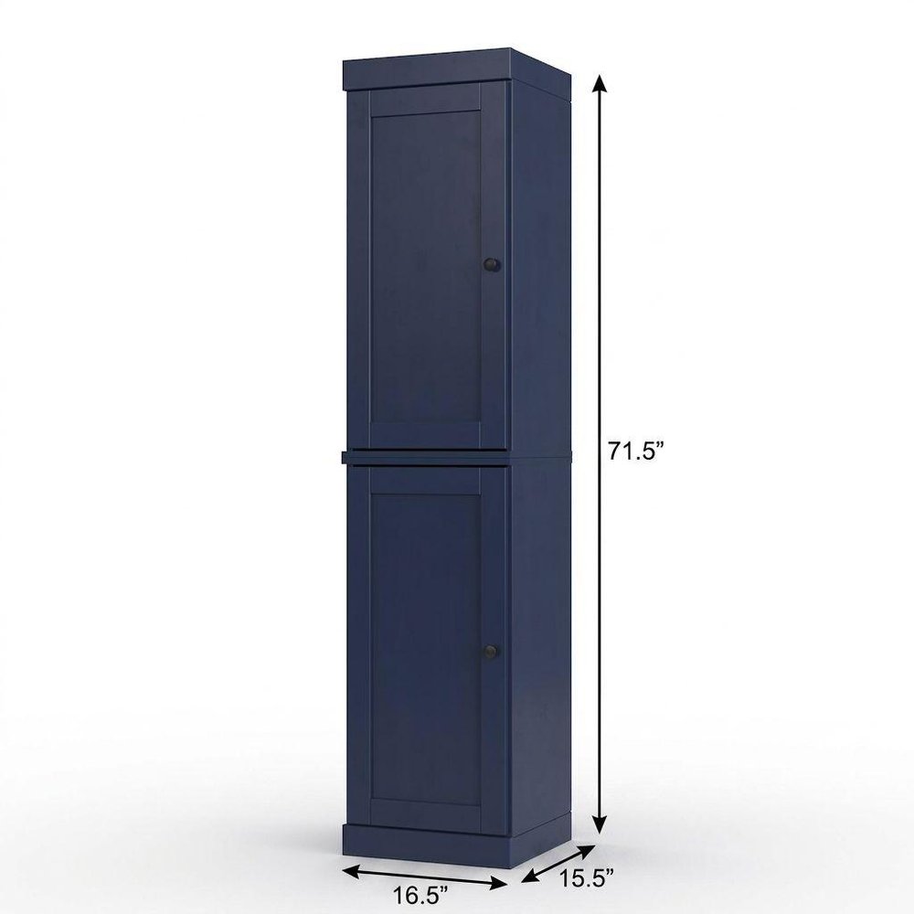 17" Navy Blue Solid Wood Double Door Linen Cabinet — view 3