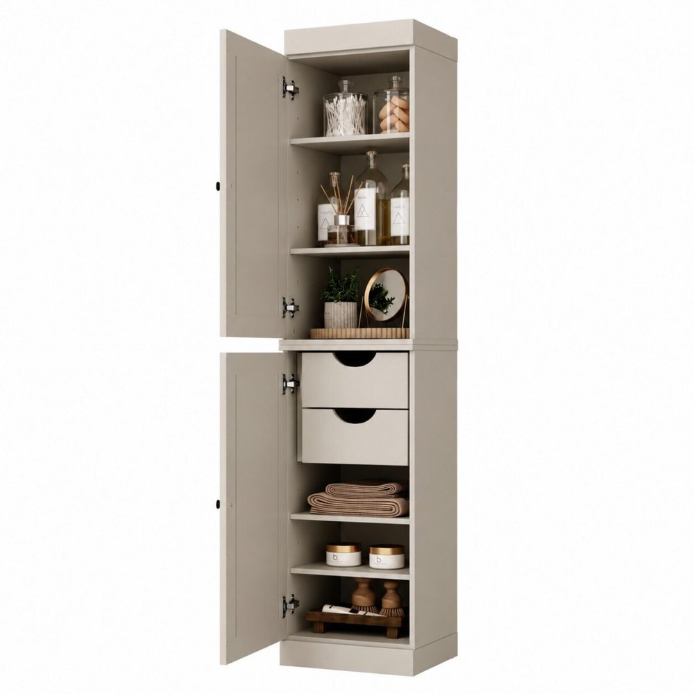17" Off White Solid Wood Double Door Linen Cabinet HomeRoots